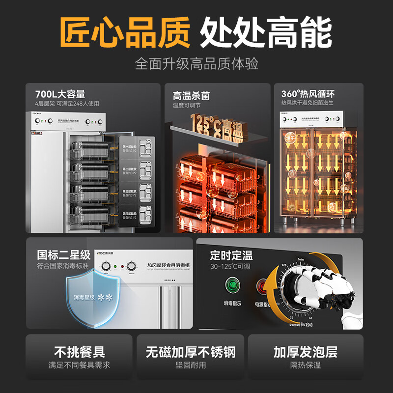 麦大厨豪华旋钮型双门双控4层热风循环高温消毒柜1870W 